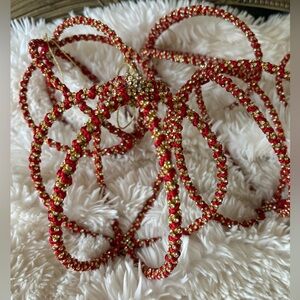 Red and Gold Beaded Statement Ornament Decor -Set of 5